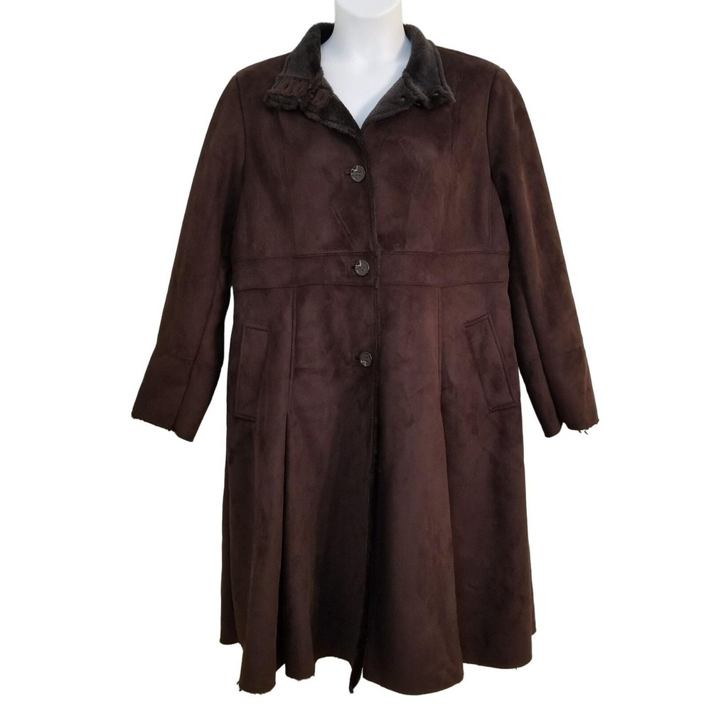 Calvin Klein XL Suede Long Fur Trench Coat Heavy Rancher Western Cottage Granola